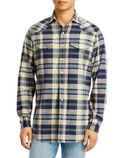 Sid Mashburn Men's Cotton Snap Western Shirt Blue Plaid Size Medium Slim Fit