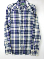 Sid Mashburn Men's Cotton Snap Western Shirt Blue Plaid Size Medium Slim Fit