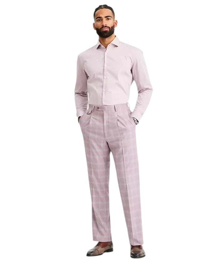Tayion Mens Classic fit Dress Pants 38 / 34 Pink Plaid