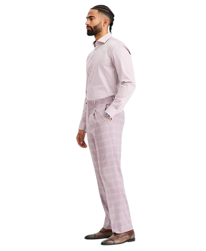 Tayion Mens Classic fit Dress Pants 38 / 34 Pink Plaid