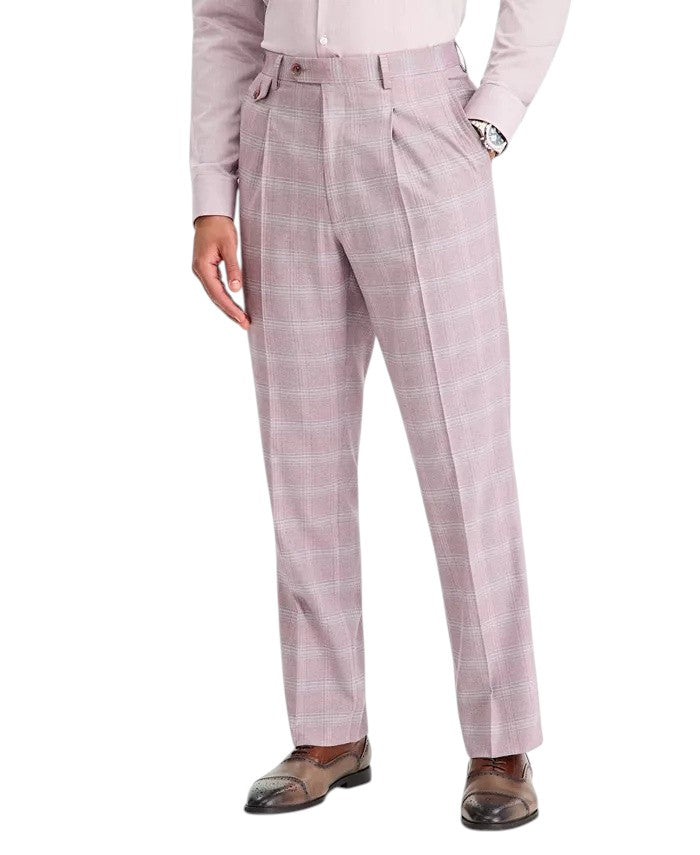 Tayion Mens Classic fit Dress Pants 38 / 34 Pink Plaid