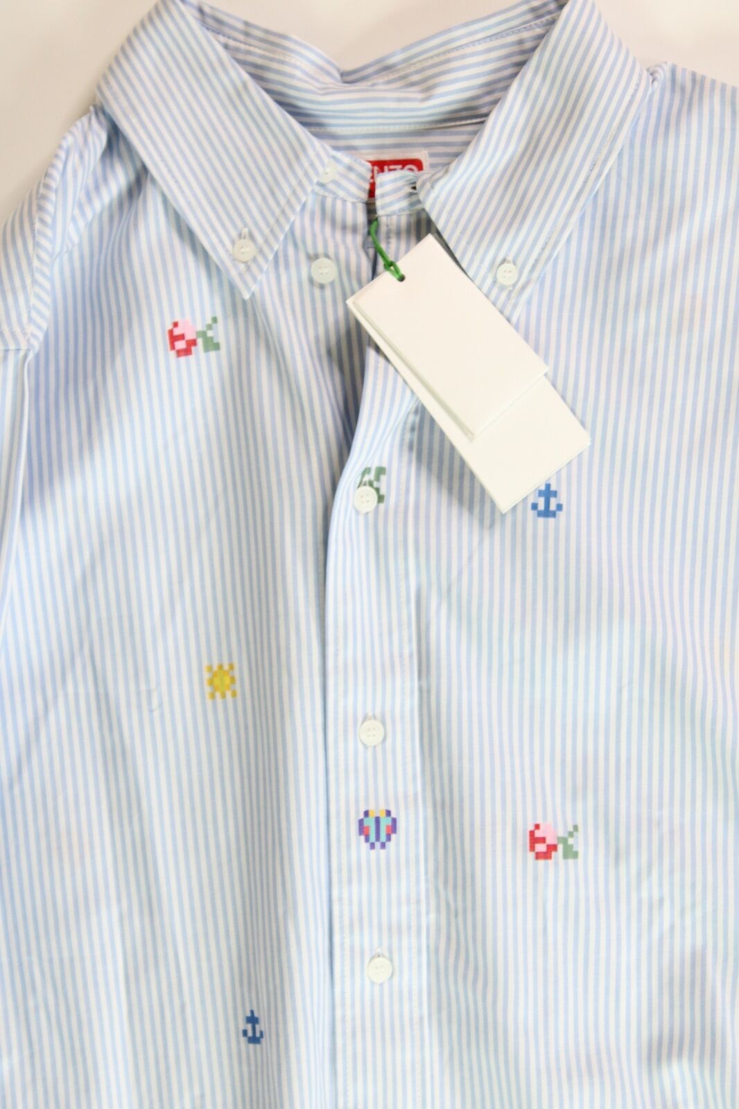 Kenzo Mens Extra Slim Fit Pixel Stripe Button-Down Shirt 16.5 / 42 Blue