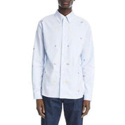 Kenzo Mens Extra Slim Fit Pixel Stripe Button-Down Shirt 16.5 / 42 Blue