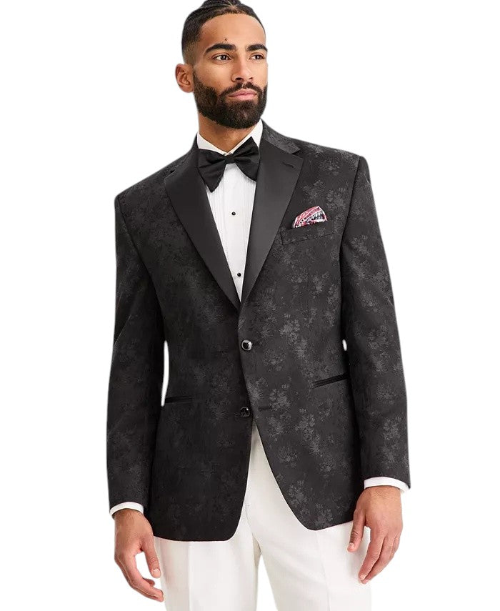 Tayion Mens Classic fit Floral Dinner Jacket Blazer 42 R Black Solid