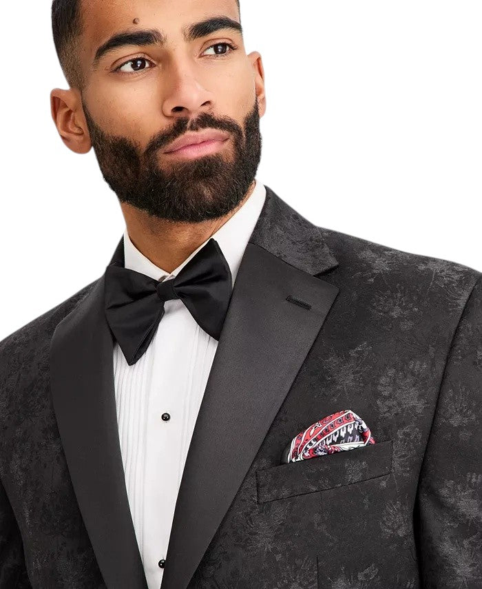 Tayion Mens Classic fit Floral Dinner Jacket Blazer 42 R Black Solid