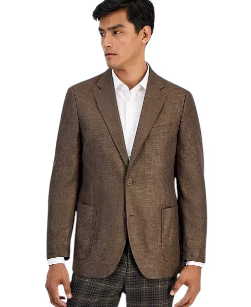 Nautica Mens Modern fit Sport Coat Blazer 44 L Brown Solid Stretch