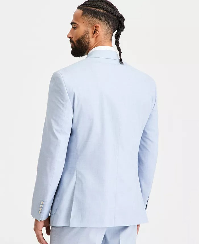 Tayion Mens Classic fit Double Breasted Suit Jacket Blazer 42 R Light Blue Solid