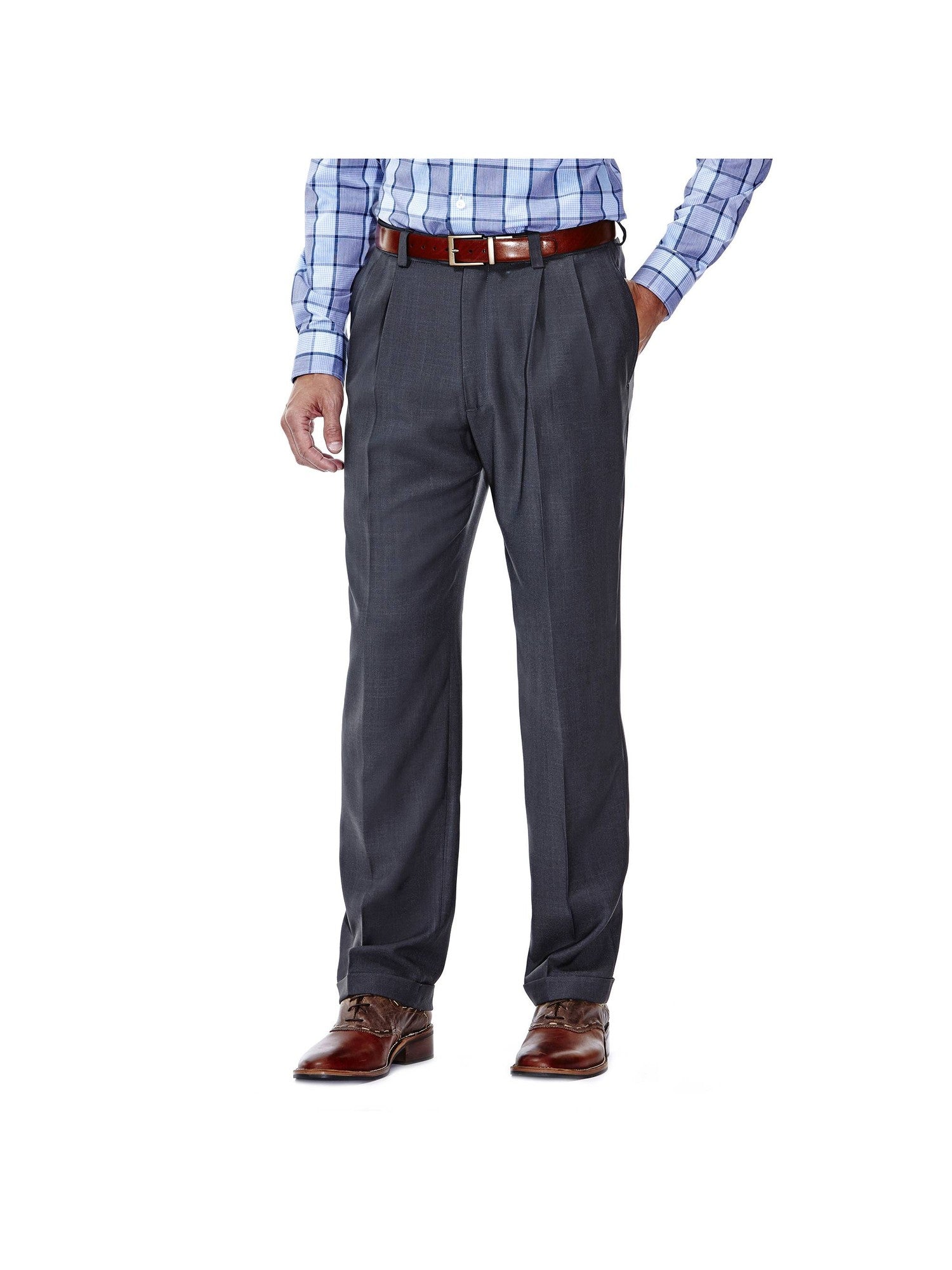 Haggar Mens Classic fit Double Pleated Dress Pants 40 / 32 Grey Solid
