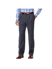 Haggar Mens Classic fit Double Pleated Dress Pants 40 / 32 Grey Solid