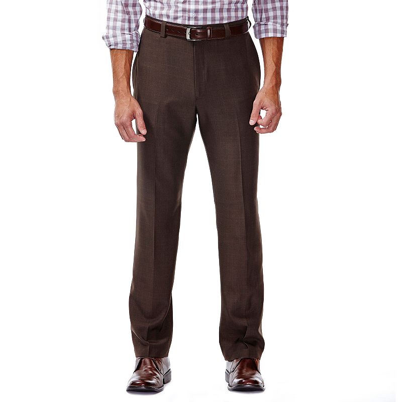 Haggar Mens Classic fit Dress Pants 40 / 32 Brown Solid Stretch