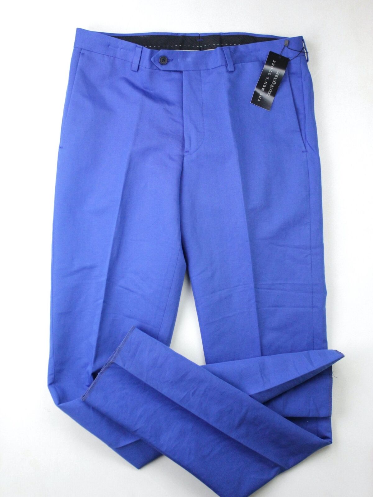 Mens Store Bloomingdales Cotton Linen Slim Fit Dress Pants Royal Blue Size 32