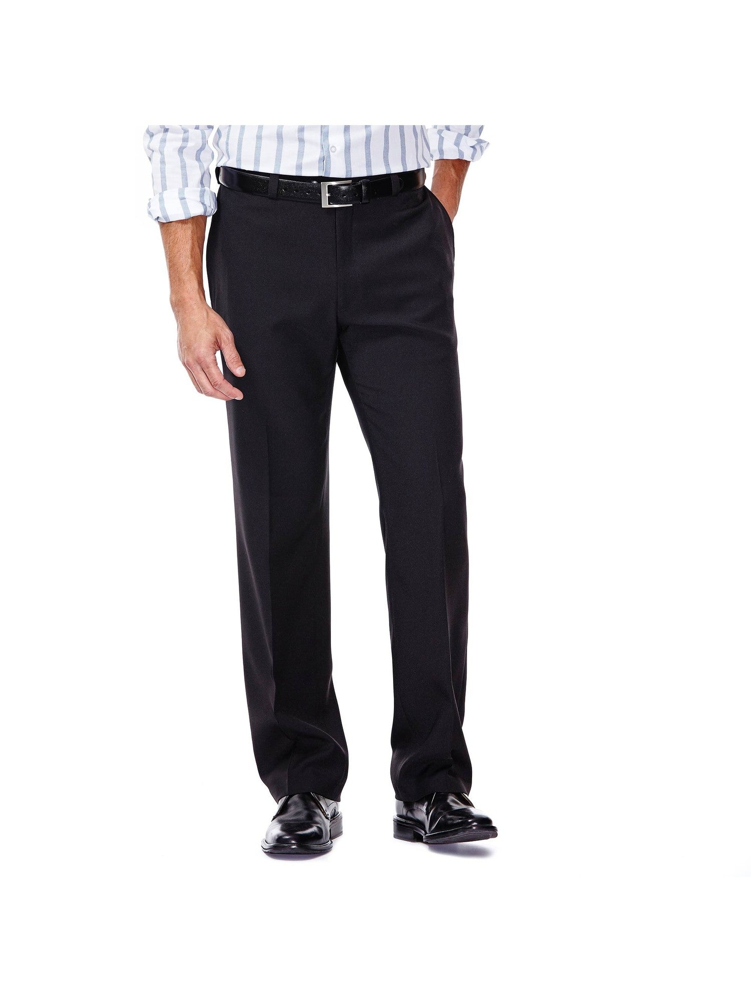 Haggar Mens Classic fit Dress Pants 42 / 32 Black Solid Stretch