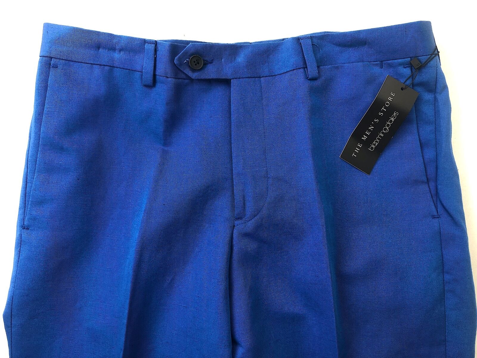 Men's Store Bloomingdales Cotton Linen Slim Fit Size 40 Dress Pants Royal Blue