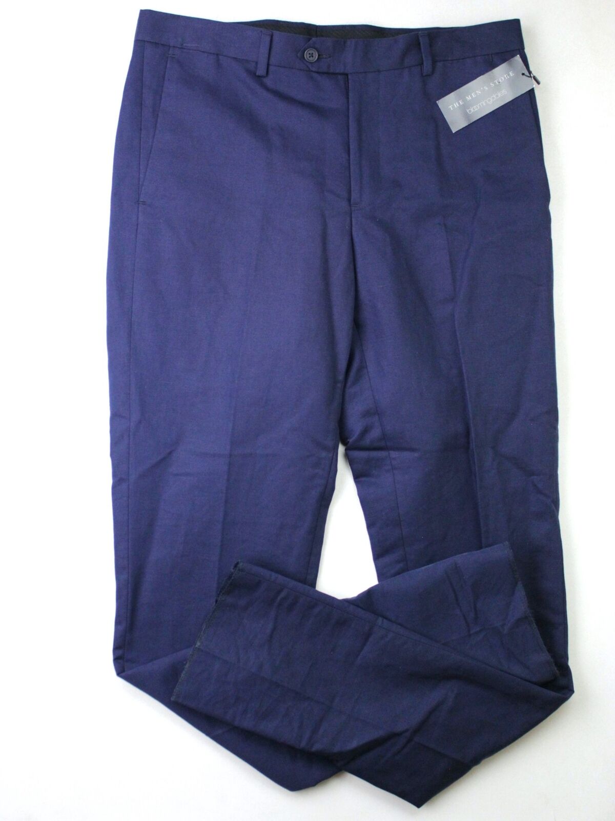 Mens Store Bloomingdales Cotton & Linen Slim Fit Size 40 Dress Pants Navy Blue
