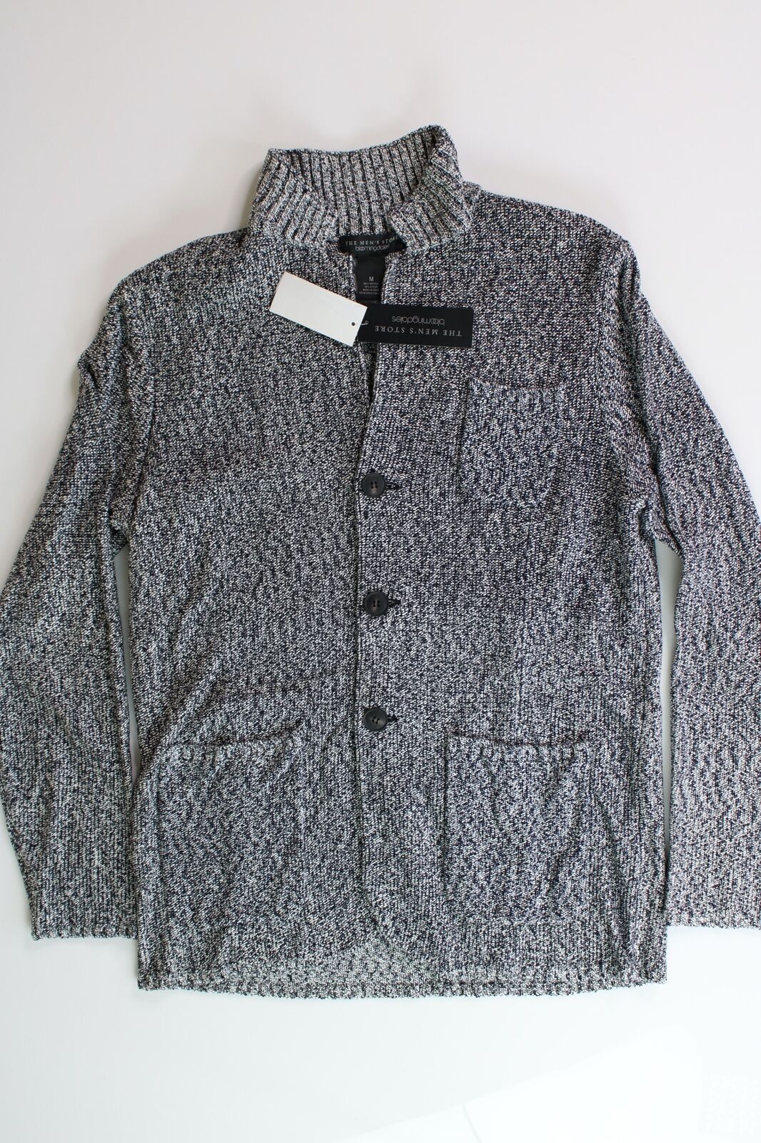 The Men's Store Bloomingdales Melange Knit Cardigan Jacket Large Navy Sweater