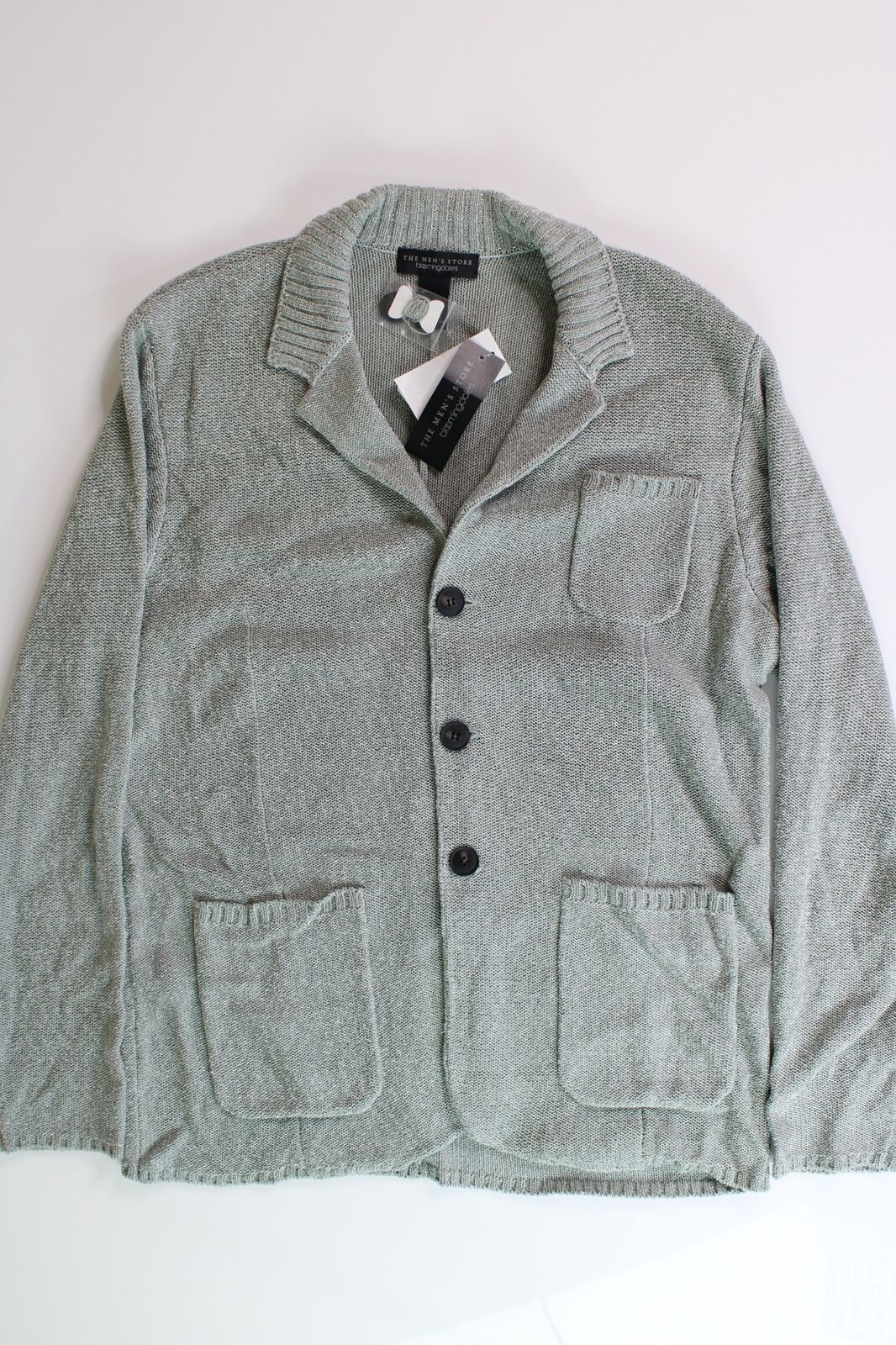 The Men's Store Bloomingdales Melange Knit Cardigan Jacket Large Green Sweater