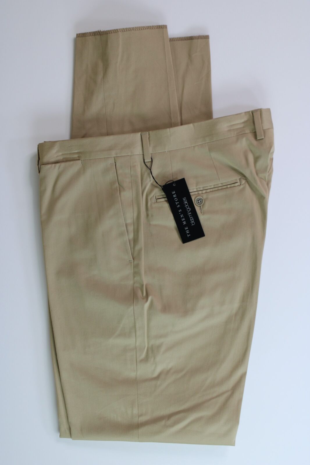 The Men's Store Bloomingdales Sateen Stretch Cotton Slim Fit Dress Pants 34 Tan