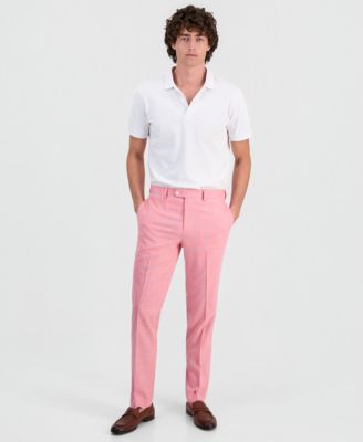 Tallia Mens Plaid Slim-Fit Dress Pan Pink Weave 32x30