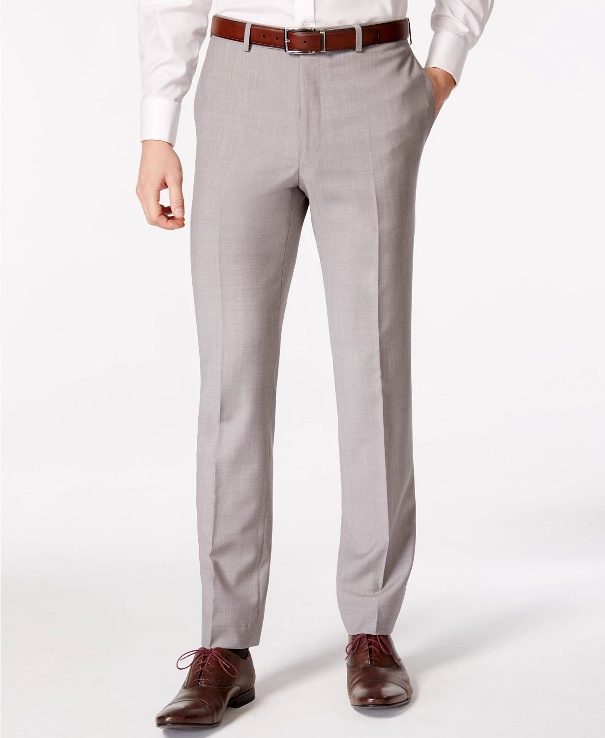Calvin Klein Mens Classic fit Dress Pants 38 / 34 Light Grey Solid Wool