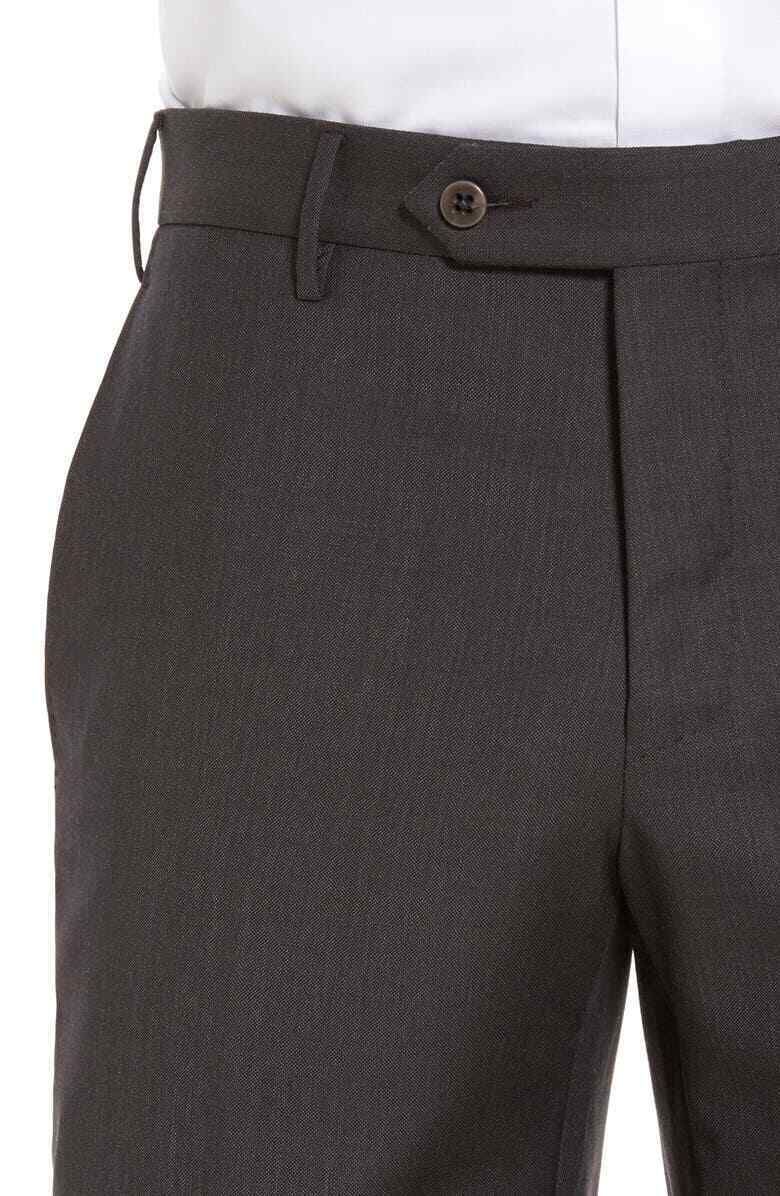 Zanella Regular Fit Parker Flat Front Sharkskin Wool Dress Pants Size 38 Brown