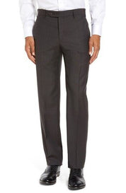 Zanella Regular Fit Parker Flat Front Sharkskin Wool Dress Pants Size 38 Brown