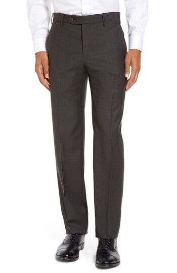 Zanella Regular Fit Parker Flat Front Sharkskin Wool Dress Pants Size 38 Brown