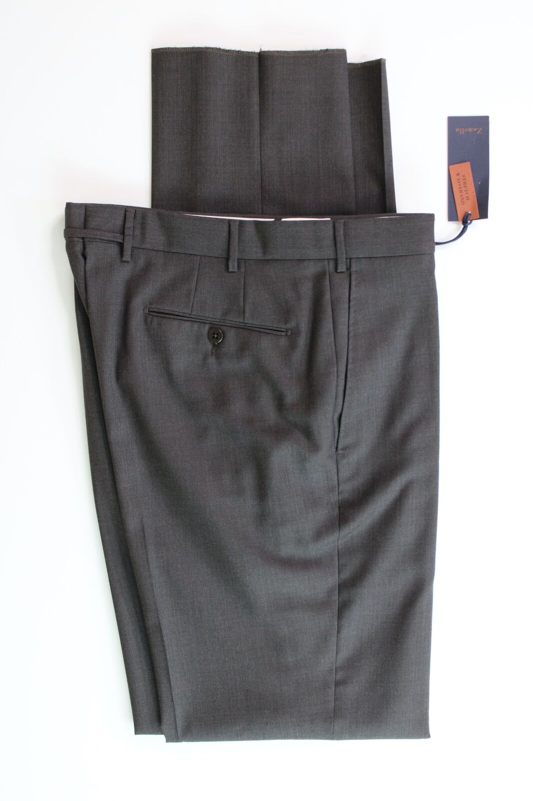 Zanella Regular Fit Parker Flat Front Sharkskin Wool Dress Pants Size 38 Brown