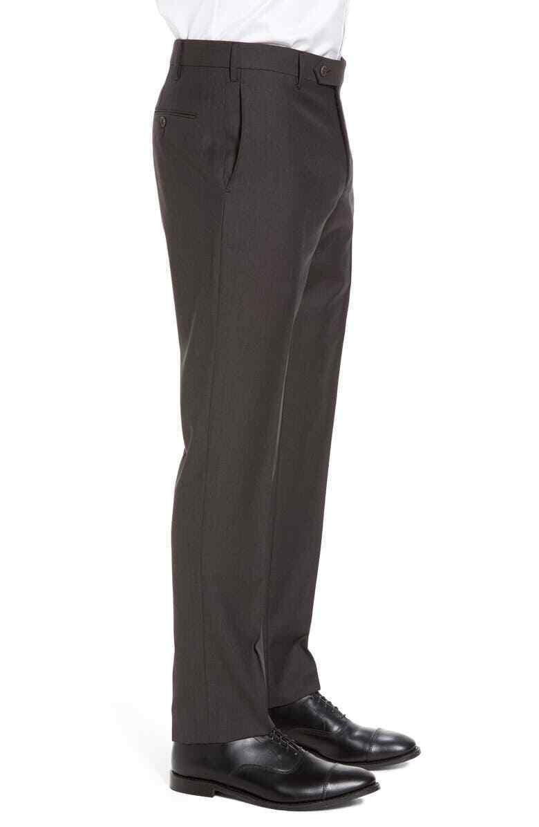 Zanella Regular Fit Parker Flat Front Sharkskin Wool Dress Pants Size 38 Brown