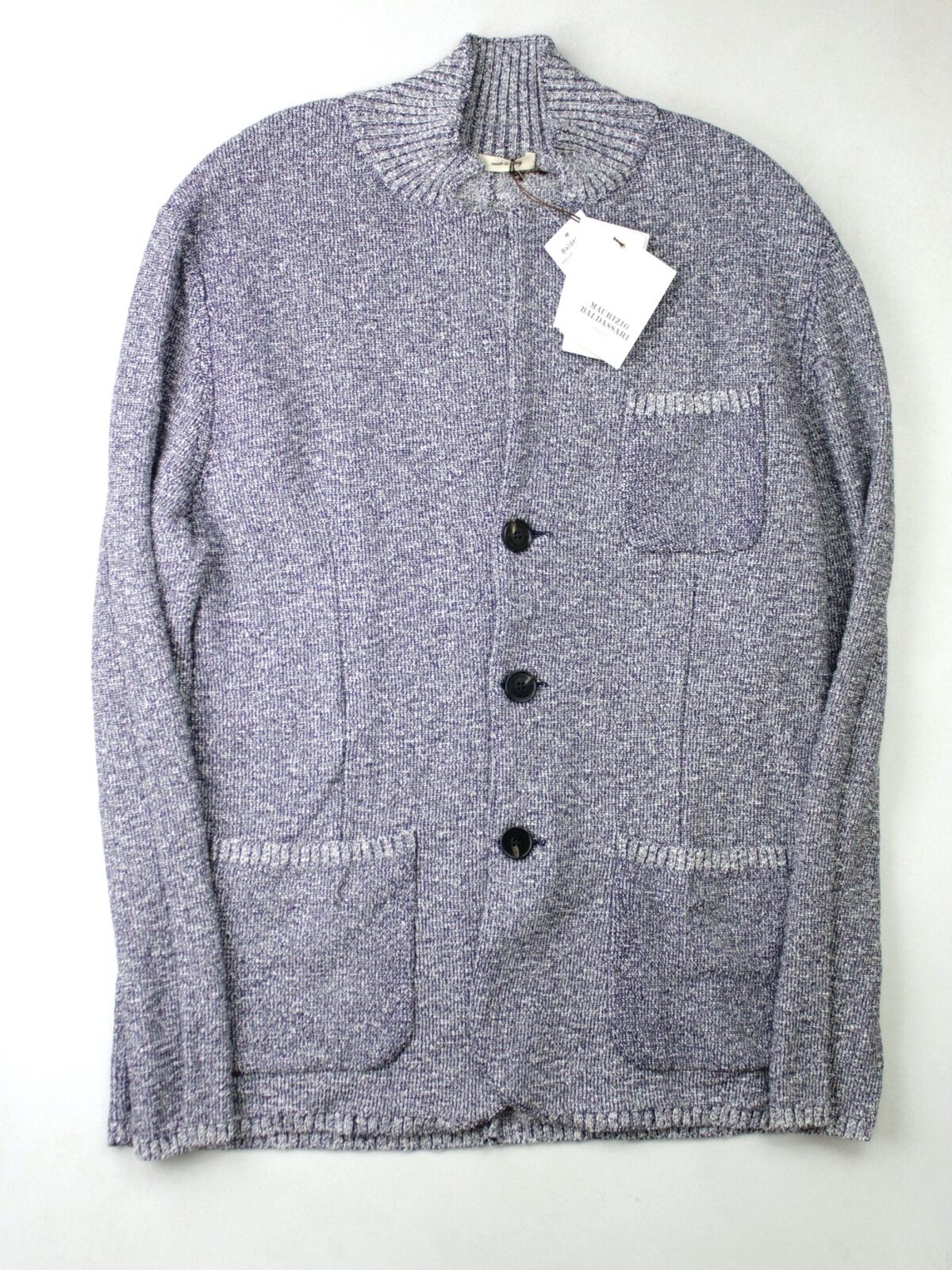 Maurizio Baldassari Mens Melange Slim Sweater Jacket Blue EU 48 US 38 Cardigan