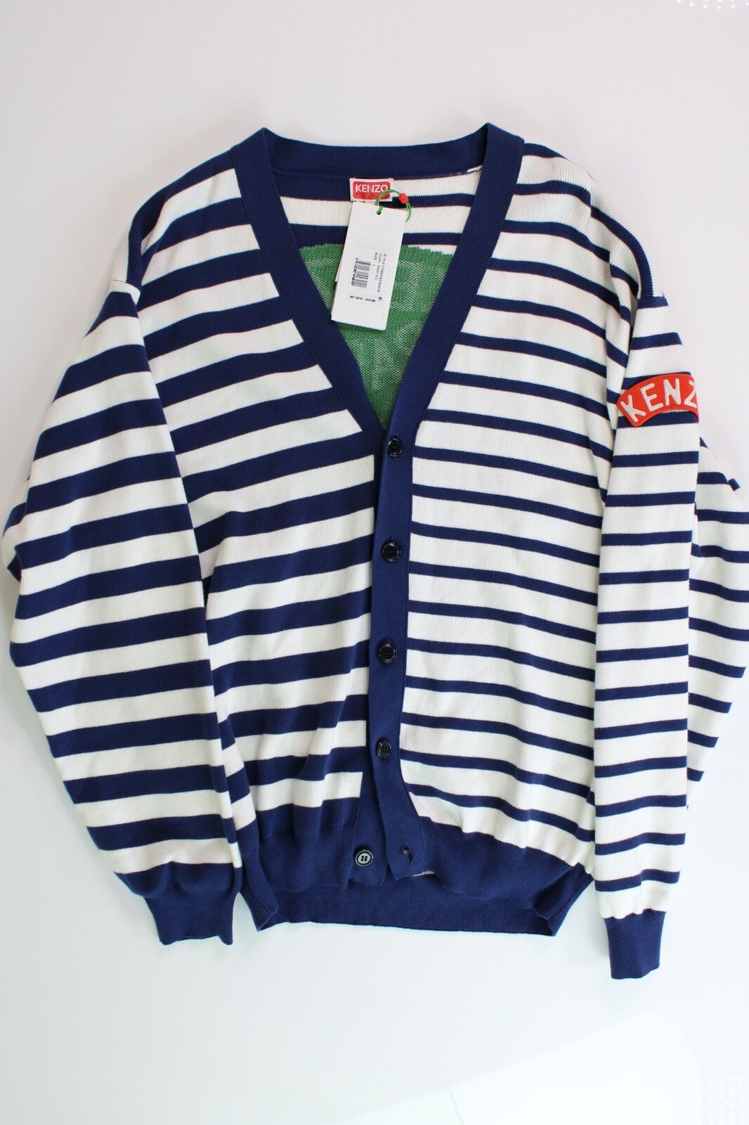 Kenzo Mens Navy & White Paris Nautical Stripes Cardigan Sweater Large
