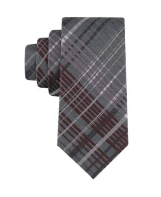 Calvin Klein Mens Kingston Plaid Neck Tie Burgundy