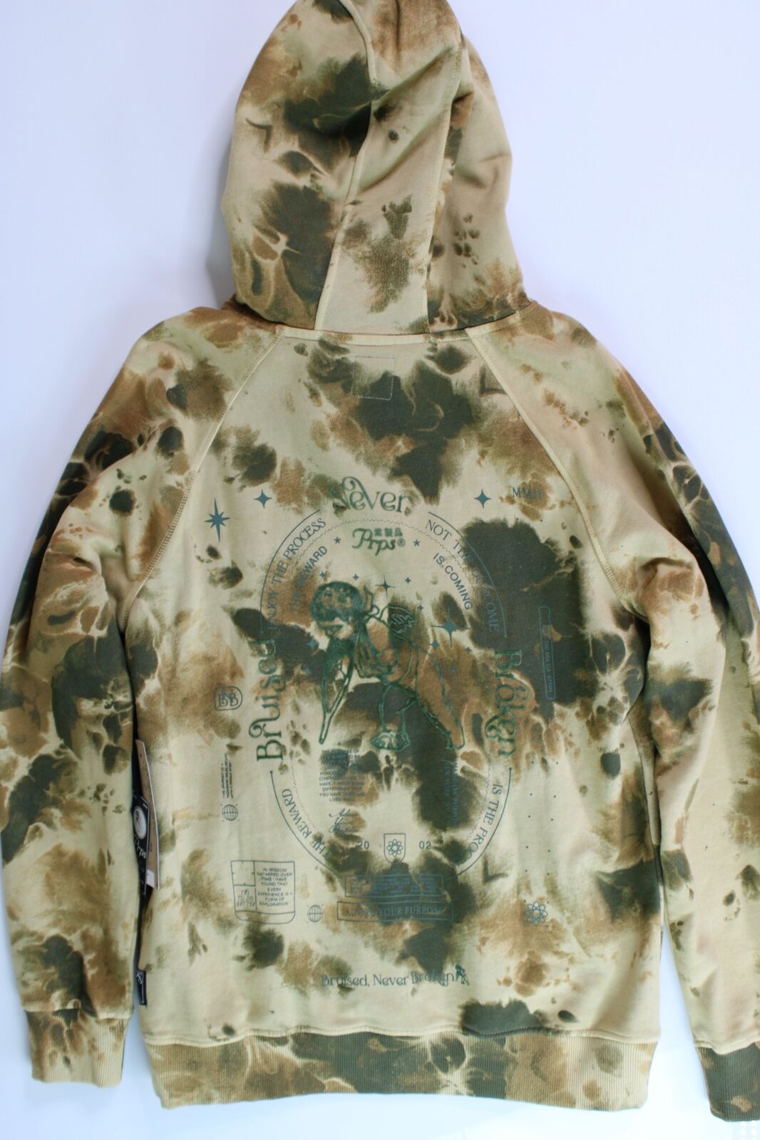 PRPS Mens Resolve Tie Dye Cotton Graphic Hoodie Sweatshirt Small Tan Green