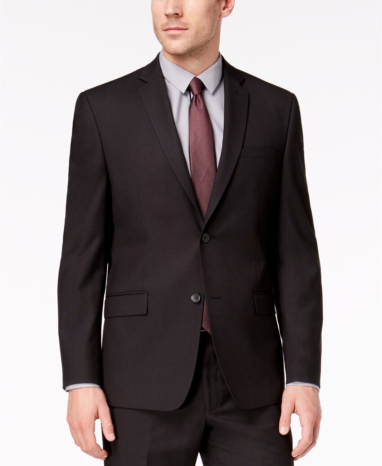 Andrew Marc Men's Classic-Fit Stretch Black Micro-Grid Suit 40L / 33 x 33