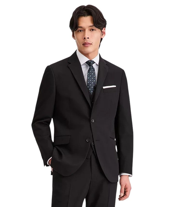 Kenneth Cole Mens Slim fit 3 Piece Vested Suit 38 S Pants 31 / 32 Black Solid