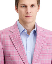 Nautica Mens Modern fit Linen Cotton Sport Coat Blazer 44 L Pink Plaid