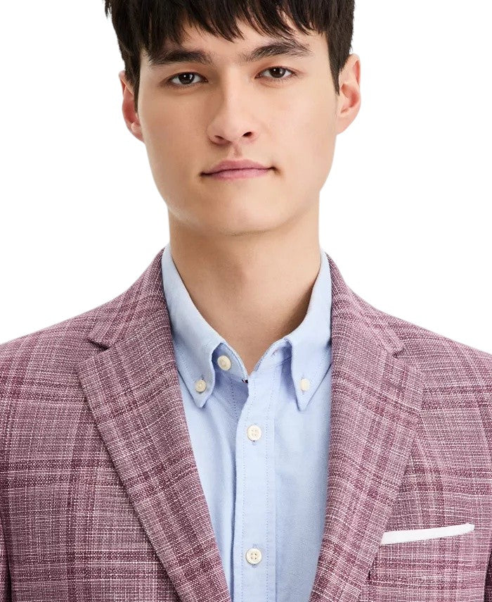 Tommy Hilfiger Mens Modern fit Sport Coat Blazer 42 L Berry Red Windowpane