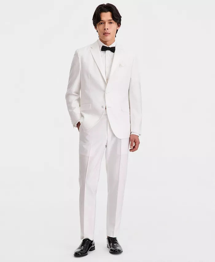 Kenneth Cole Mens Slim fit 2 Piece Tuxedo Suit 42 R Pants 35 / 32 White Solid