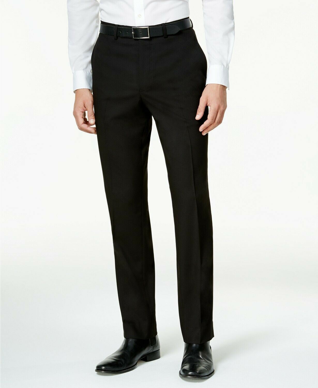 Kenneth Cole Mens Suit Dress Pants 45 x 32 Techni-Cole Black Slim-Fit Flat Pant