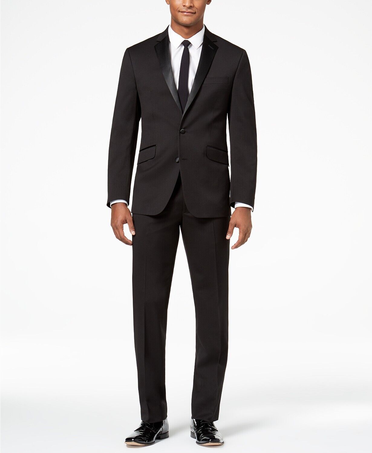 Kenneth Cole Reaction Mens Slim fit 2 Piece Tuxedo Suit 37 R / 30 Waist Black