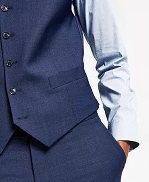 TOMMY HILFIGER MENS 2 PC SUIT 42S / 36 x 30 MODERN-FIT TH FLEX BLUE SHARKSKIN