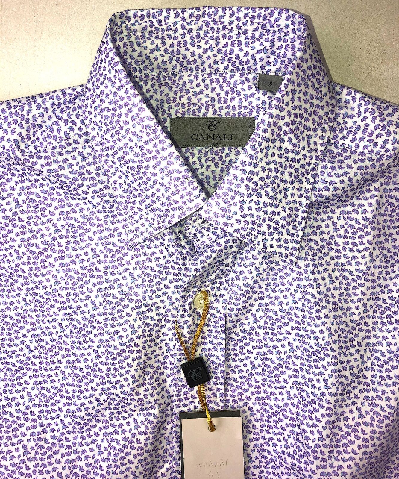 Canali Men's Dress Shirt White / Purple Size Small Micro Floral Button Front
