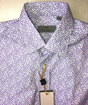 Canali Men's Dress Shirt White / Purple Size Small Micro Floral Button Front