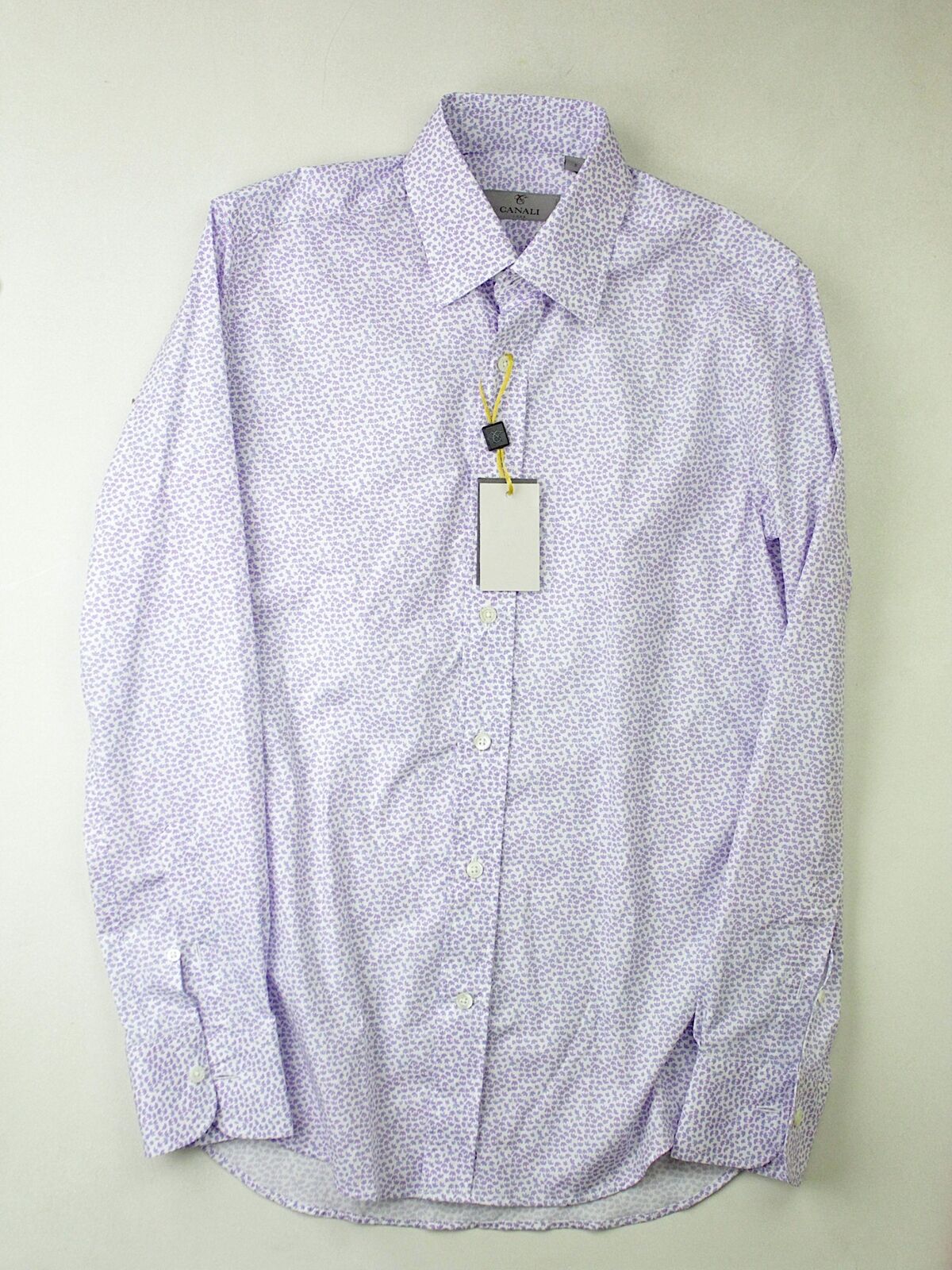 Canali Men's Dress Shirt White / Purple Size Small Micro Floral Button Front