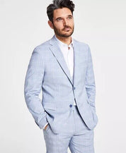 ALFANI Men's Suit Jacket Blue Plaid 46L Slim-Fit Stretch