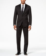 Kenneth Cole Mens Tuxedo Suit 50L / 45 x 32 Slim-Fit Black Notch Lapel Flat Pant