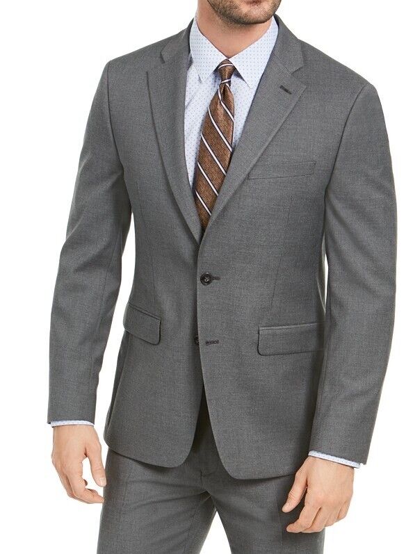 Van Heusen Men's Suit 46R / 39 x 32 Slim-Fit Mid Gray Sharkskin Flat Pant