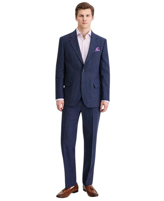 Nautica Mens Modern fit Linen 2 Piece Suit 40 R Pants 34 / 32 Blue Solid