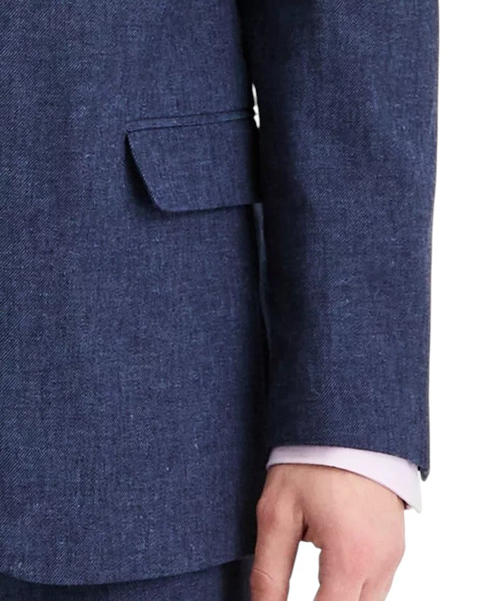Nautica Mens Modern fit Linen 2 Piece Suit 40 R Pants 34 / 32 Blue Solid