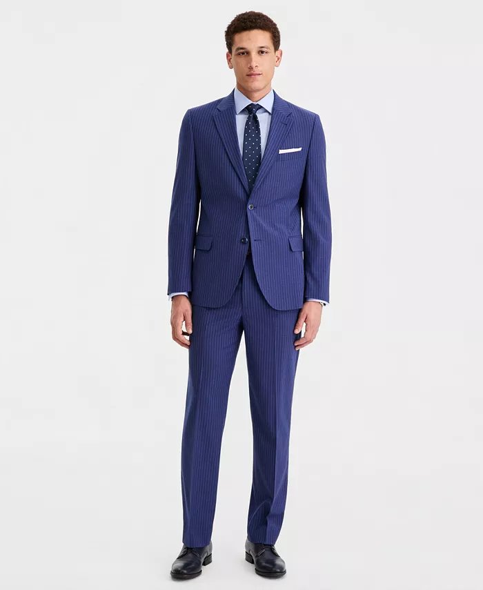 Nautica Mens Modern fit 2 Piece Suit 42 S Pants 36 / 30 Blue Striped