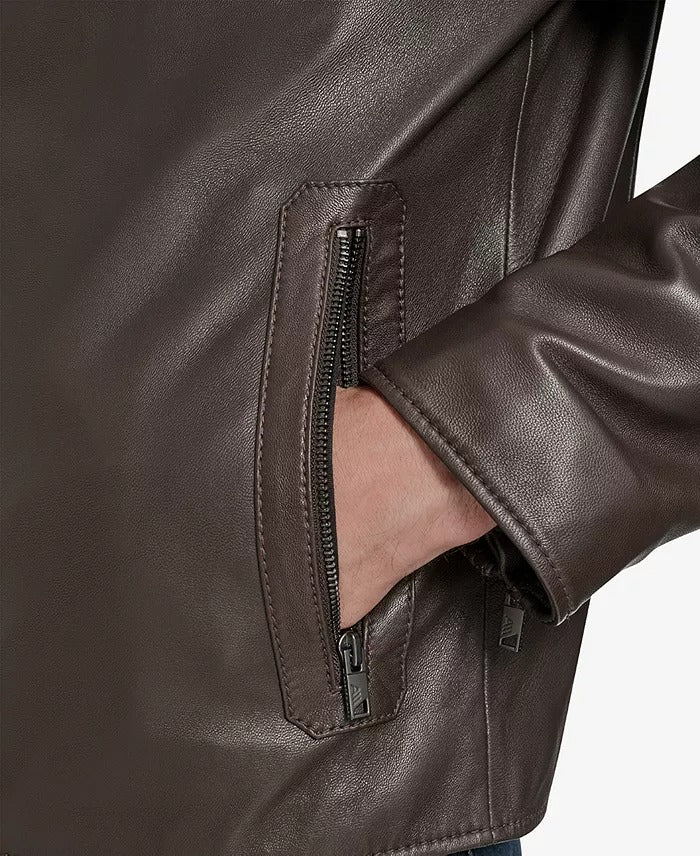 Andrew Marc New York Men's Maitlin Leather Moto Jacket XL Brown
